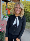 Black Cardigan with Gold Button & Scarf Detail