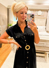 Black Collared Button Down Dress with Belt