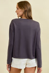 Grey Drawstring Front Waist Top