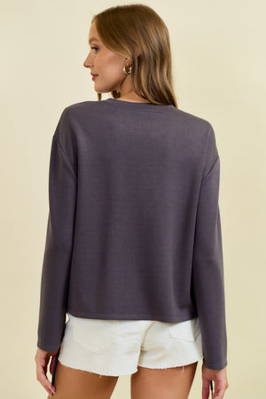 Grey Drawstring Front Waist Top