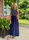 Navy & White Mix Media Midi Dress