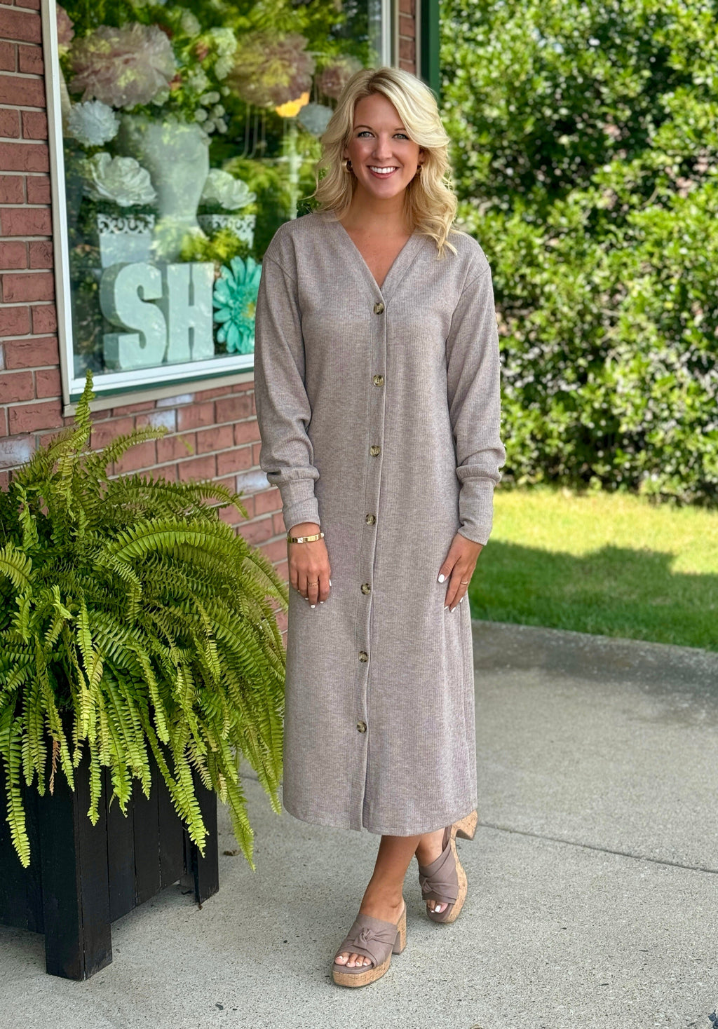 Super Soft Ribbed Button Down Dress