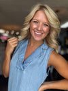 Chambray Collared Dress with Pockets