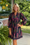 Black Floral Babydoll Dress with Trim Detail