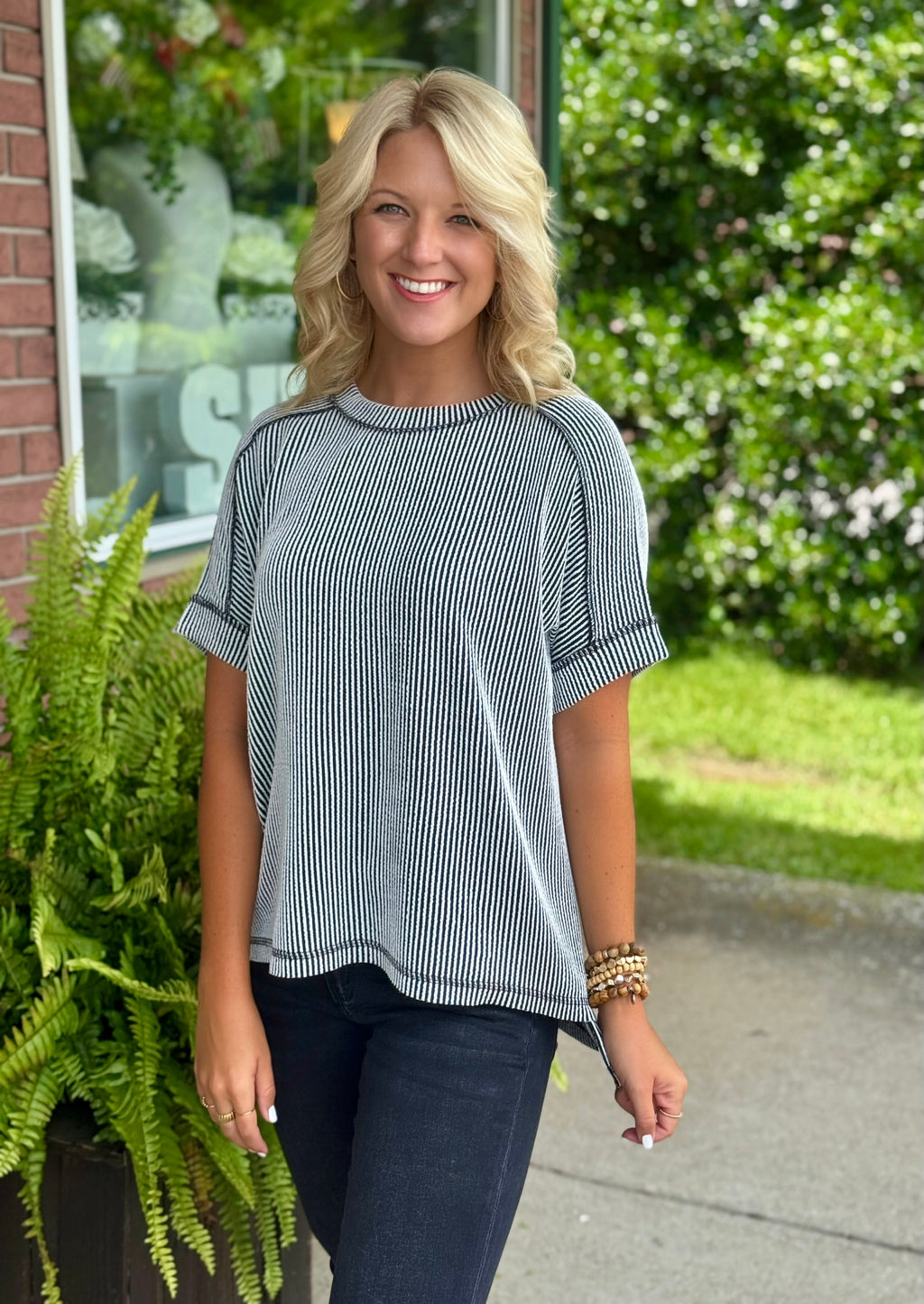 Black & White Ribbed Raw Edge Top