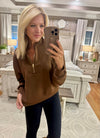 Brown 1/4 Zip Pullover with Gold Zipper Detail