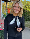 Black Cardigan with Gold Button & Scarf Detail