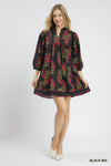 Black Floral Babydoll Dress with Trim Detail