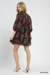 Black Floral Babydoll Dress with Trim Detail
