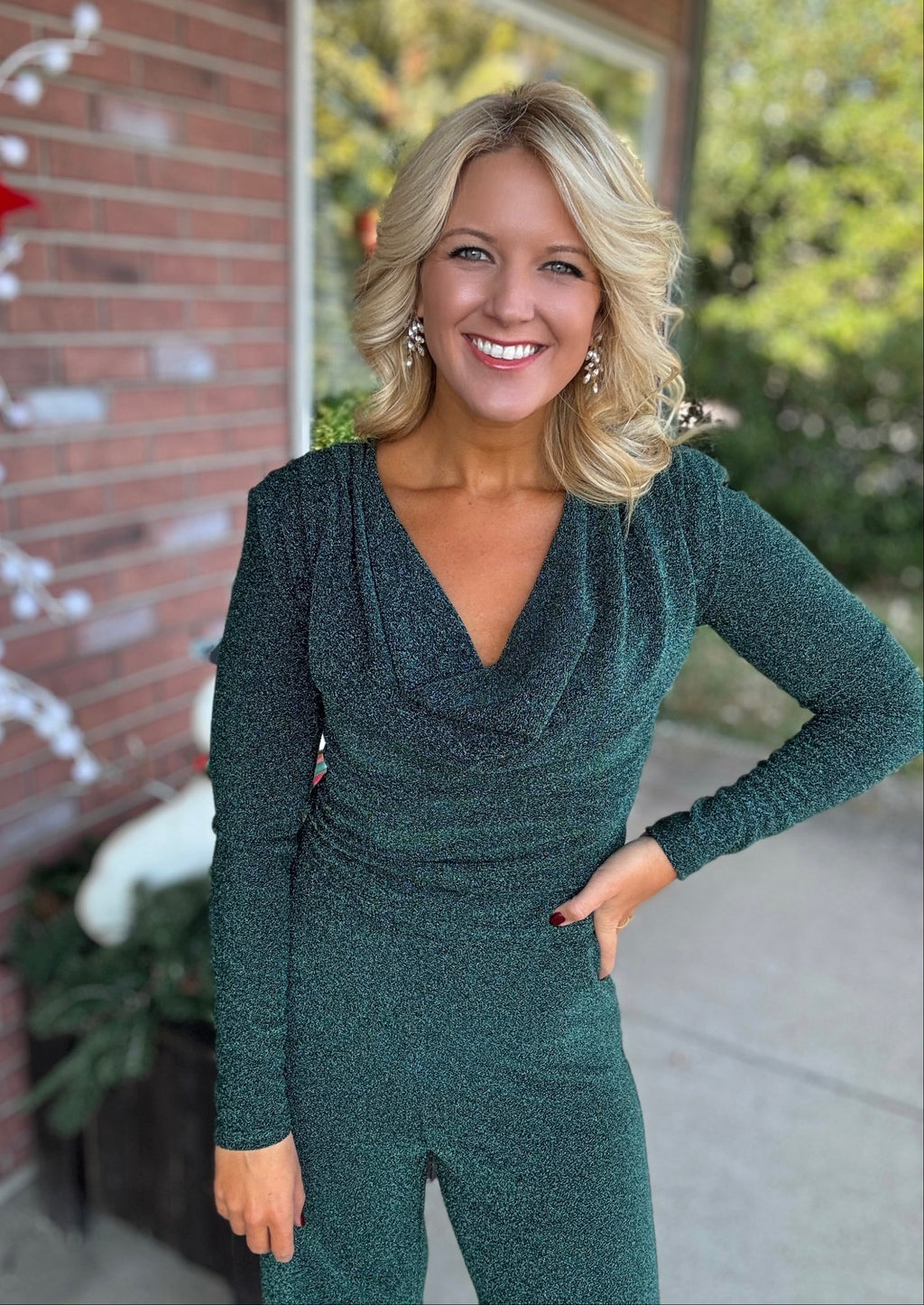 Green Shimmer Top & Wide Leg Pant SET