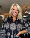 Metallic Embroidered Top with Ruffled Neck