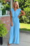 Baby Blue Jumpsuit with Tie Front