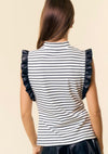 Black & White Stripe Tank with Faux Leather Sleeve Detail