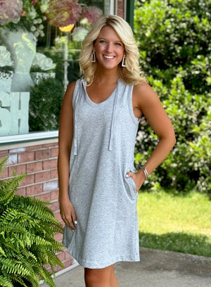 Grey Sleeveless Dress with Hood