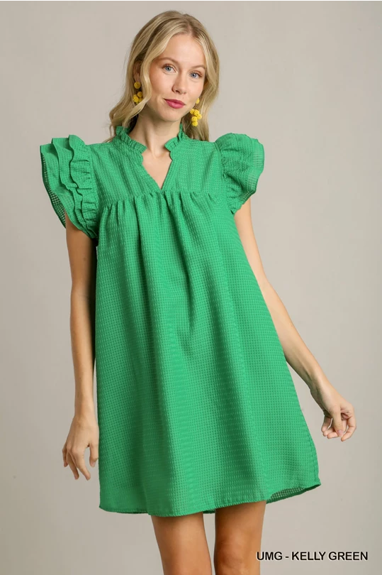 Kelly Green Basket Weave Detailed Dress