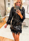 Black Sequin Feather Dress