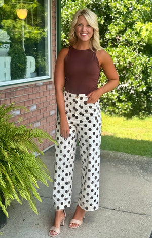 Brown Polka Dot Wide Leg Pant