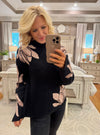 Black Flower Patterned Sweater