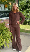 Brown Ribbed Pullover + Wide Leg Pant SET