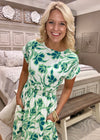 Green Drop Shoulder Floral Midi Dress
