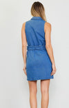 Denim Collar Zip Up Dress with Belt