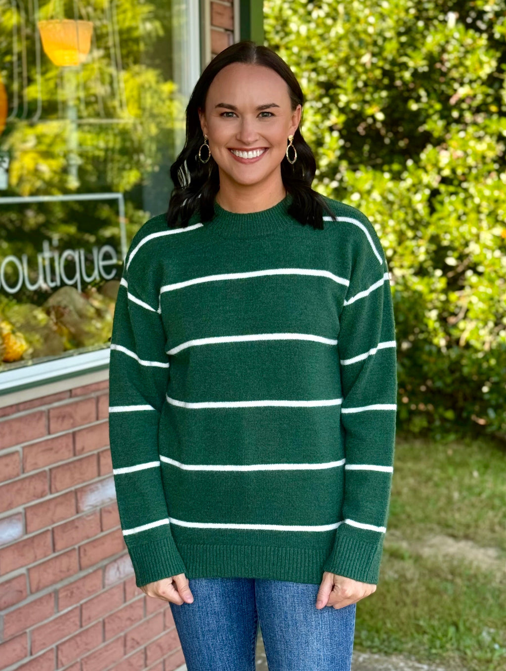 Hunter Green & White Stripe Sweater