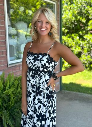 Floral Midi Dress with Tie Back Detail (2 colors)