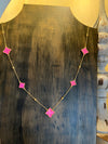 Chain Link Necklace Featuring Hot Pink Metal Backed Marbled Resin Clover Stations