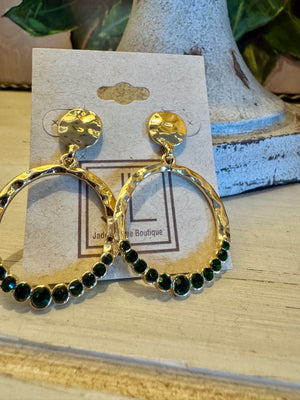 Gold Statement Earring with Emerald Green Rhinestones