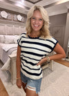 Stripe Scallop Trim Sweater with Tie Back Detail