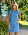 Denim Quilted Dress with Pocket Details