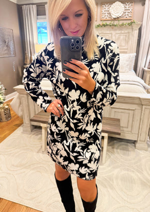 Black & White Floral Sweater Dress