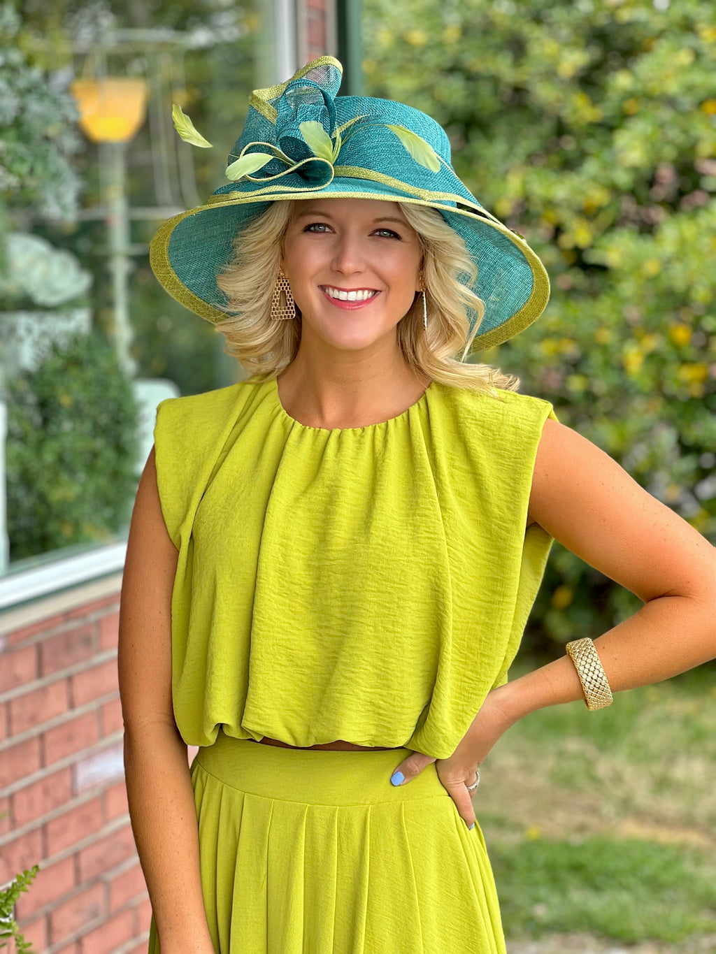 Turquoise and Lime Derby Hat