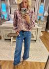 Floral Print Top with Stripe Contrast Neckline