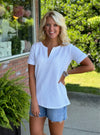 White Waffle a neck Top with Cuff Sleeve