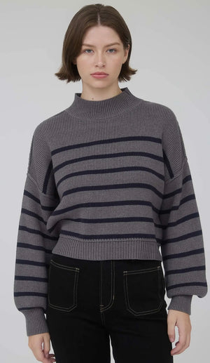 Grey & Navy Mock Neck Sweater