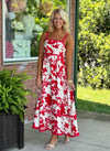Red Floral Maxi Dress with Rick Rack Detail