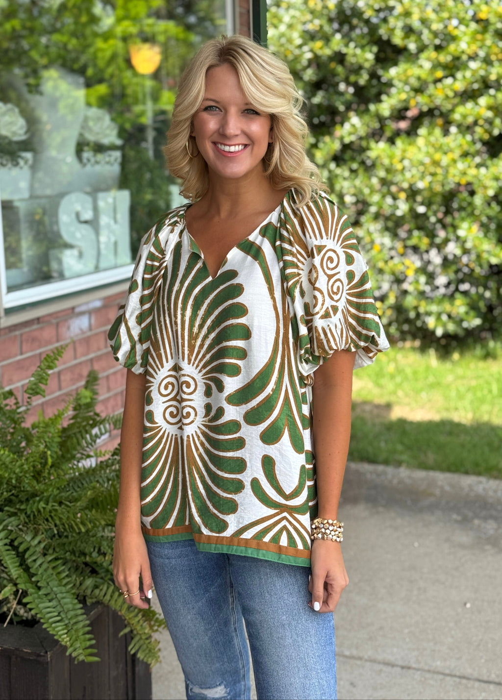 Puff Sleeve Printed Top