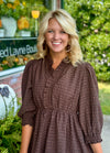 Brown Ruffle Trim Textured Dress
