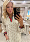 Geo Print Dress with Stripe Contrast Accent