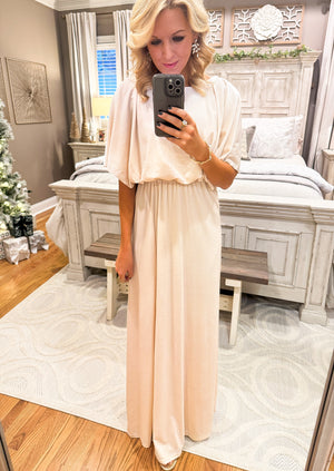 Cream Velvet Maxi Dress with Side Slit