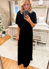 Black Velvet Maxi Dress with Side Slit