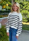 Off White & Black Stripe Mock Neck Sweater
