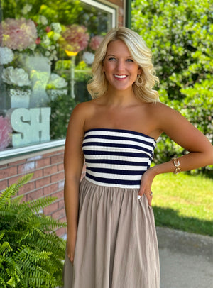 Strapless Stripe Mix Media Dress