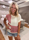 Red Multi Stripe Crochet Knit Top