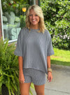 Grey Ribbed Short & Top SET
