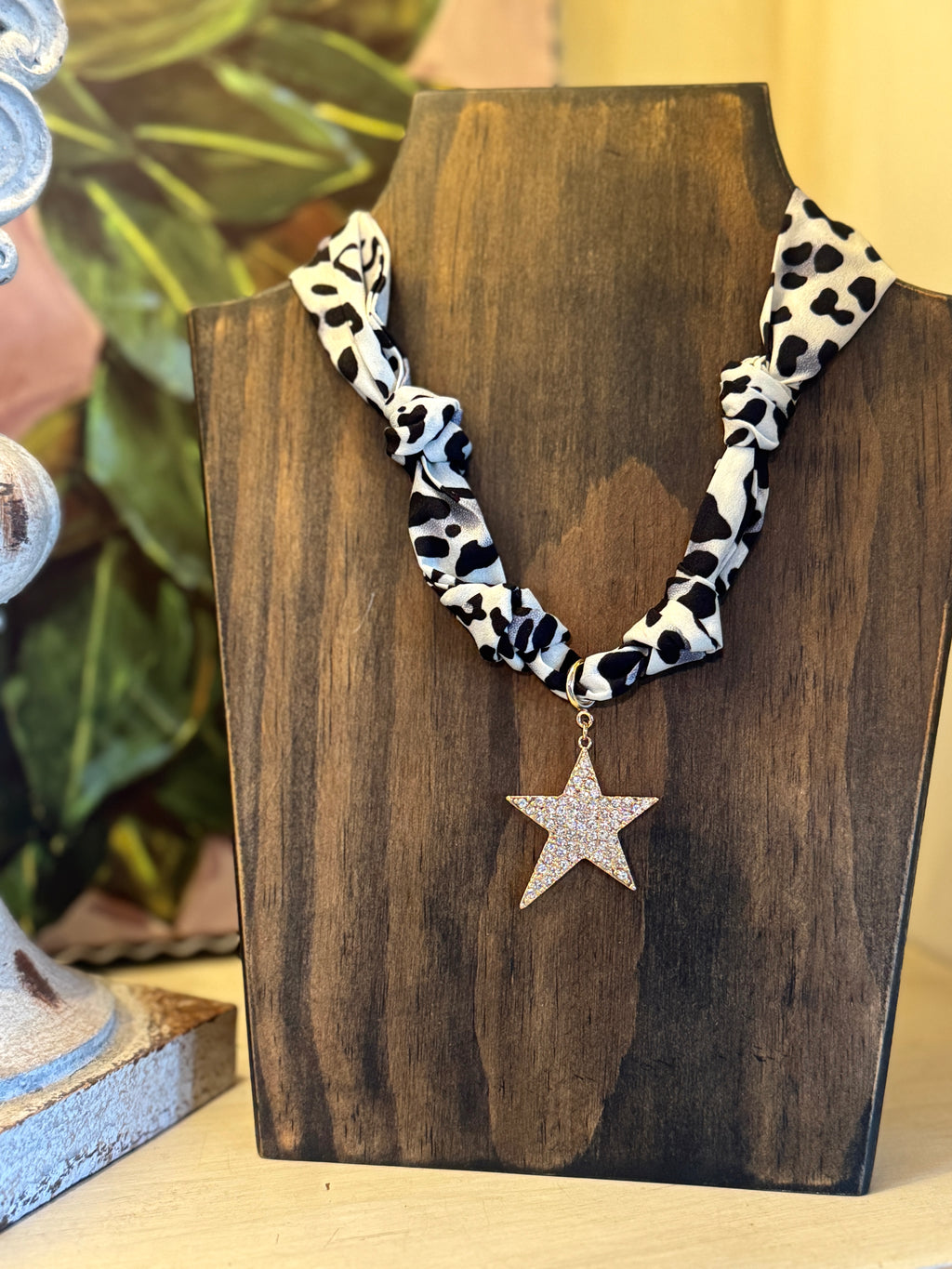 Rhinestone Star Leopard Scarf Necklace