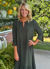 Olive Midi Dress with Ruffle Bottom