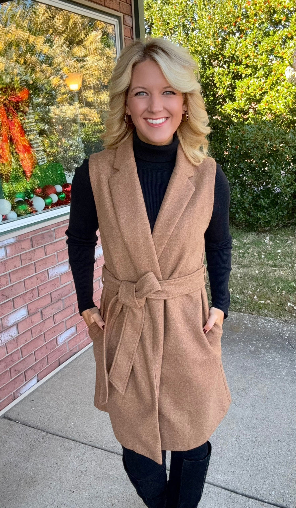 Camel Vest with Tie Belt