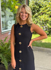 Black Fitted Dress with Gold Button Details